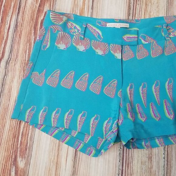 amanda Uprichard Brooklyn aqua shell print Shorts sz medium - Picture 3 of 14